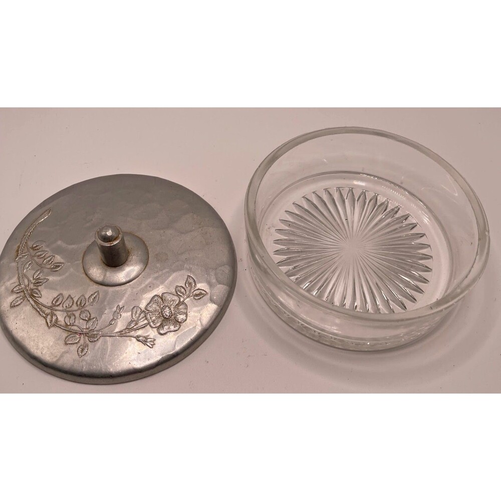 Vintage Glass Dish with  Hand Forge Everlast Metal Aluminum lid